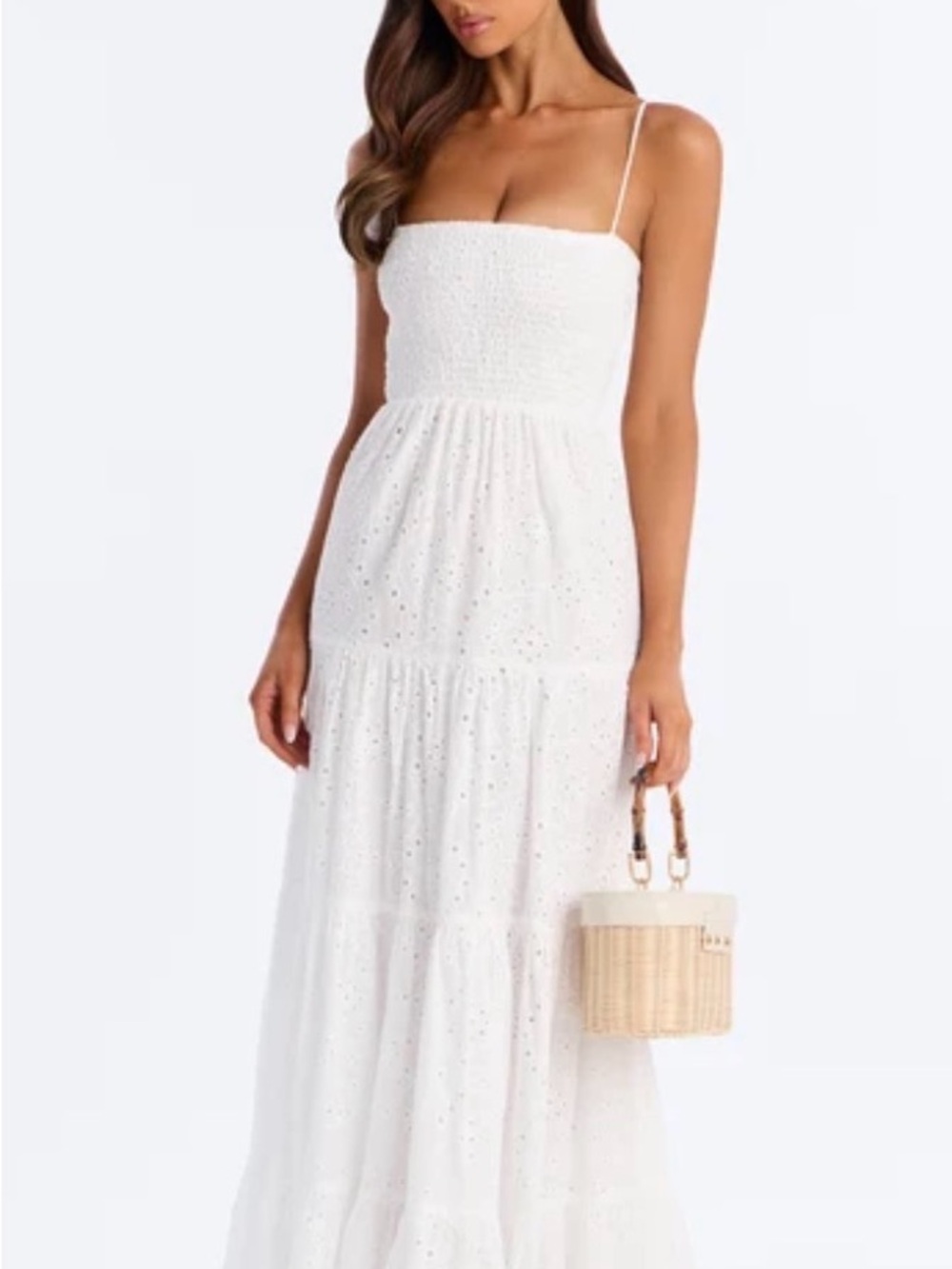Fashion Nova White Eyelet Smocked Maxi